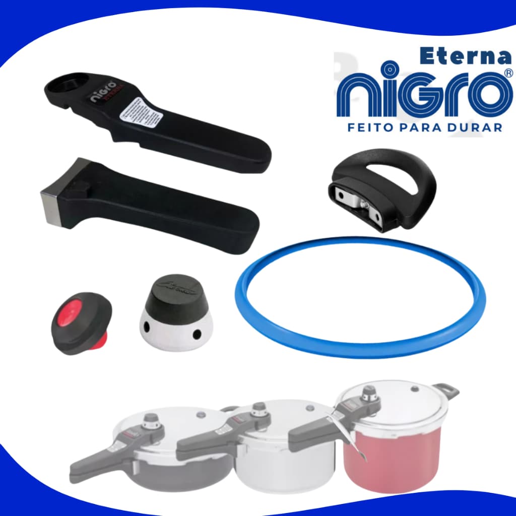 Kit Eterna Nigro 6 Peças Panela Pressão 3/4,5 e 6 Litros Cabo Vedação Reparo