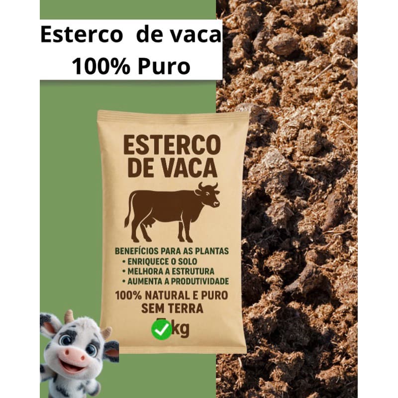Esterco Bovino de Curral 100% Puro - Fertilizante Natural 5 kg, Adubo Organico
