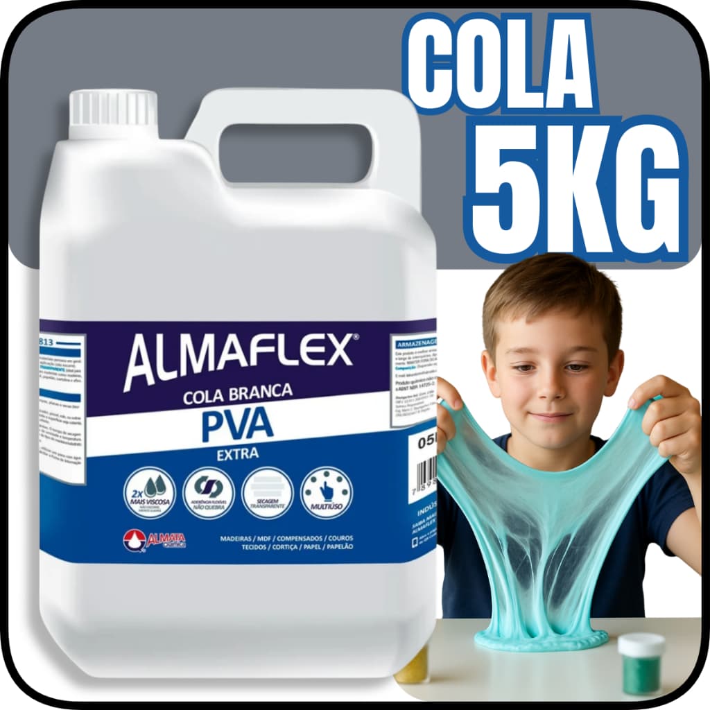 Cola Branca Almaflex  PVA Para Madeira Slime Marcenaria Papelão Tecidos Papel Resistente - 5Kg