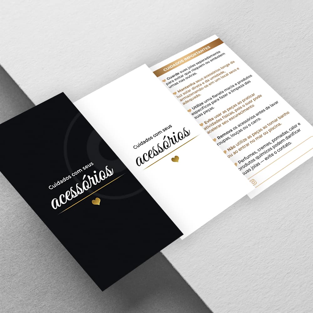 Cartão Cuidados Acessórios - Semi joias/ Bijuterias / 9x5 cm / Cores