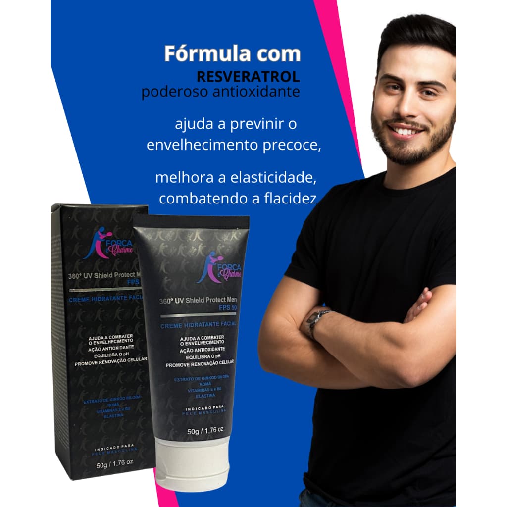 Creme Rosto Homem Protetor Solar Rejuvenescedor Evita Combate Envelhecimento Flacidez Rugas