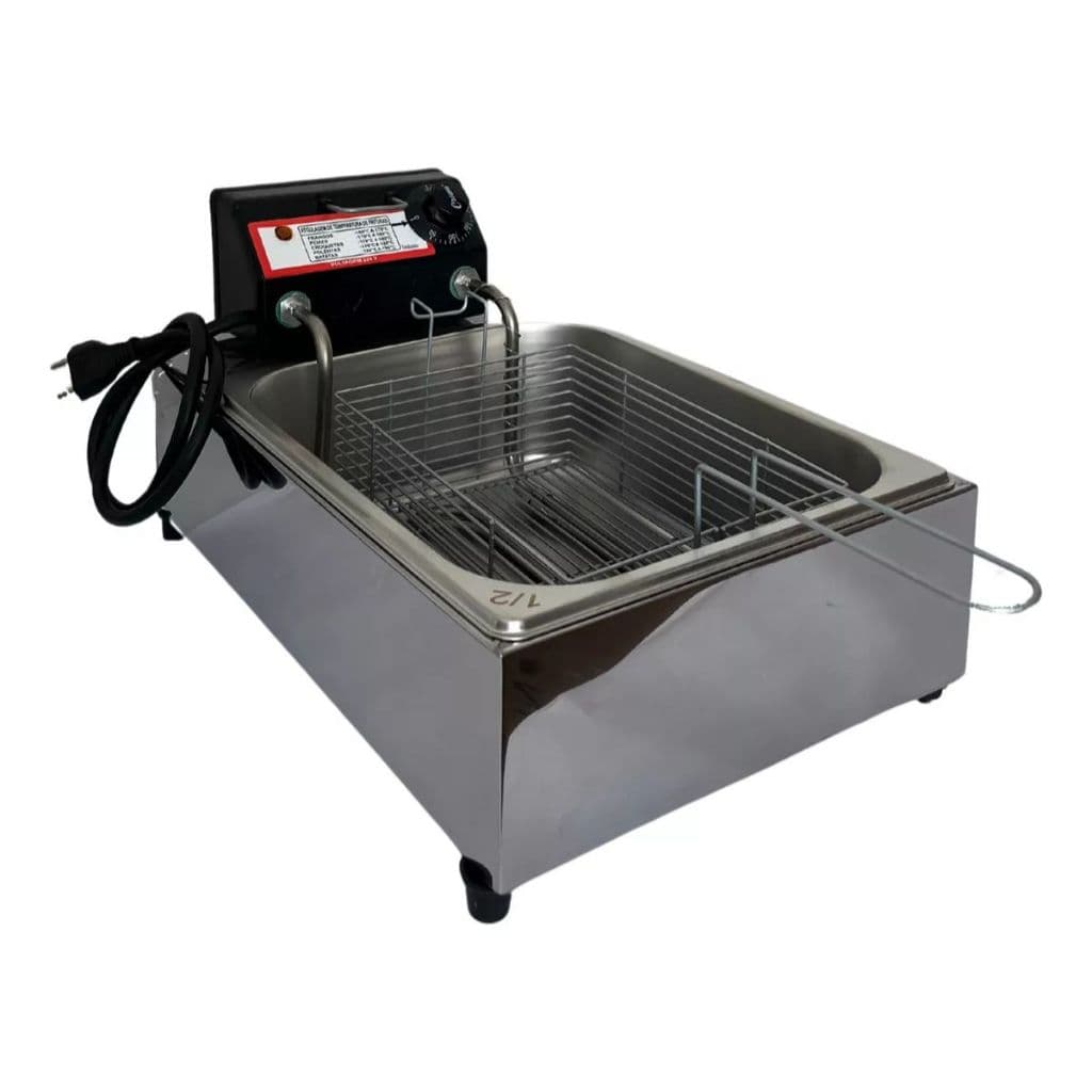 Fritadeira Elétrica 4 Litros com Cuba Profissional em Aço Inox Industrial com Cesto e Termostato