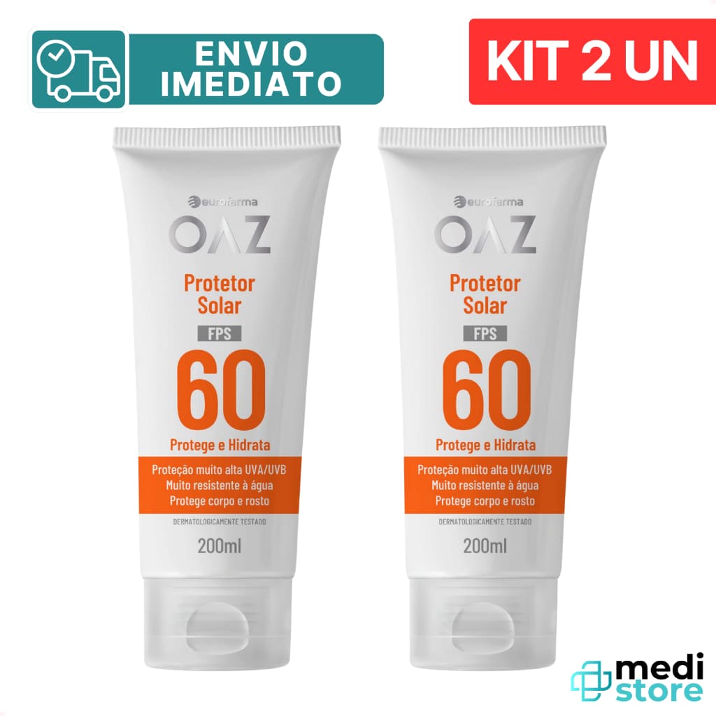 Kit com 2 - Protetor Solar OAZ FPS 60 200ml Protege Hidrata - Envio Imediato
