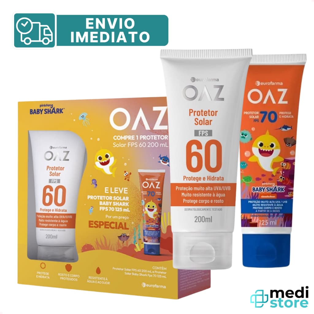 Kit de Protetor Solar da OAZ FPS 60 200 ml + Baby FPS 70 125 ml - Envio Imediato