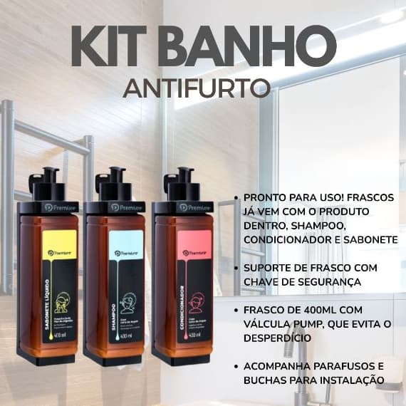 Dispensers de Parede FRASCO + LIQUIDO - porta shampoo,condic,sabonete- Banho Box Chuveiro, Hotel, Airbnb