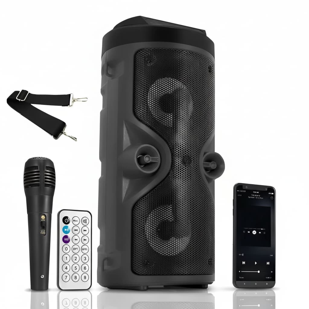 Caixa De Som Portátil Bluetooth Rádio Fm Usb Sd Controle Remoto Microfone Torre