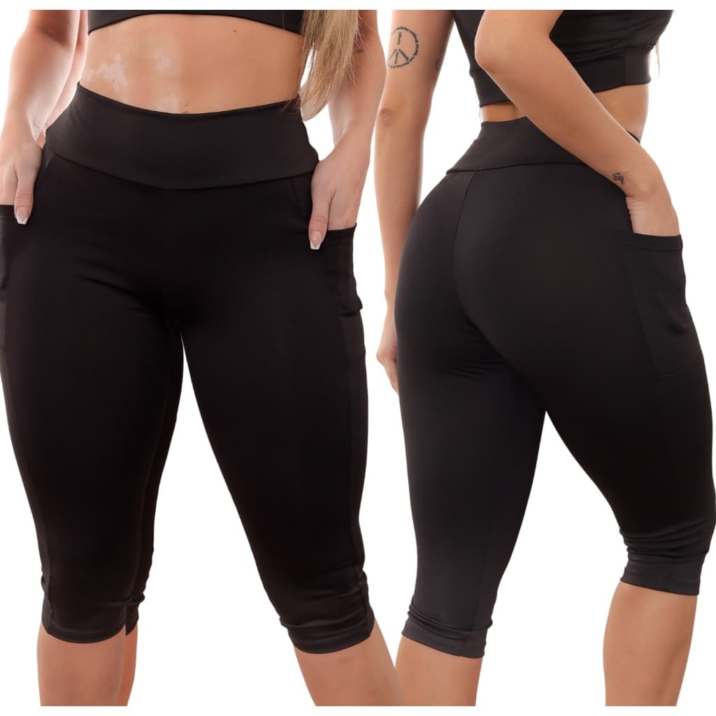 Kit 2 Capri Corsário Academia Bolsos Laterais Cós Anatômico