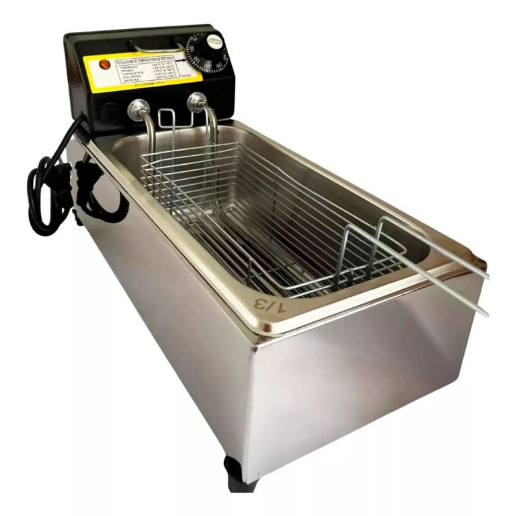 Fritadeira Elétrica Industrial 2L Aço Inox Cuba Profissional com Termostato e Cesto para Frituras