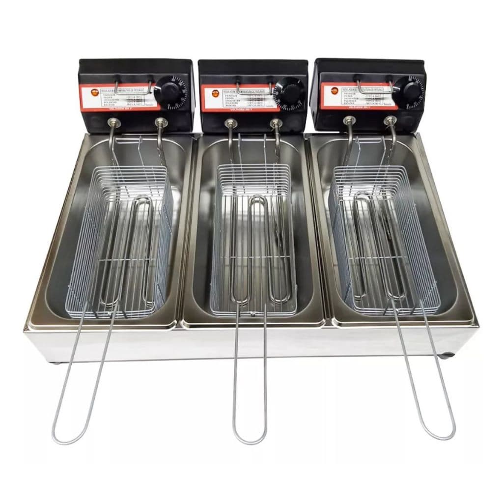 Fritadeira Elétrica 6 Litros Cuba Tripla Profissional Inox Industrial com Termostato