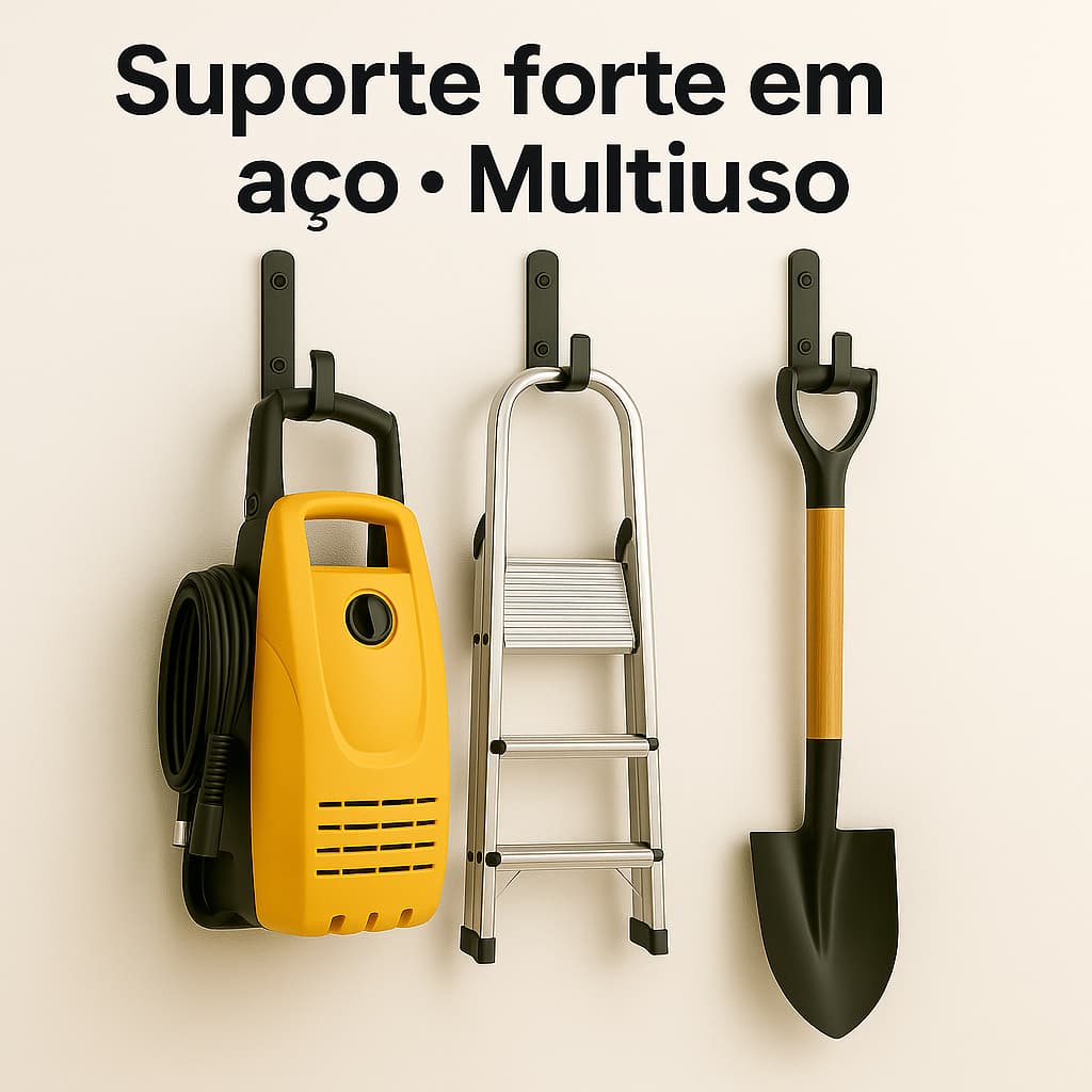 Gancho de Parede Multiuso 10×7 cm Aço 1020 Preto Fosco – Suporte para Lixo e Ferramentas