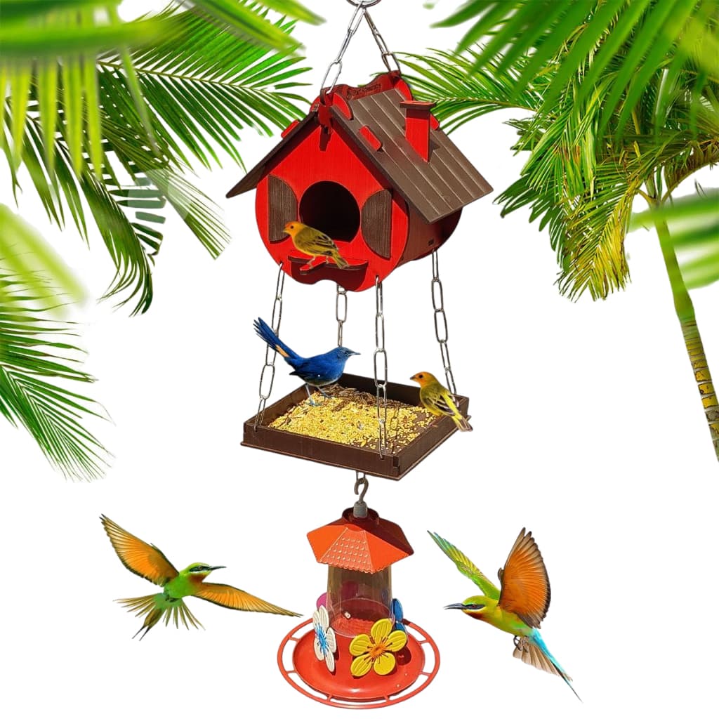 Comedouro Tratador Para Pássaros Com Bebedouro Beija-flor