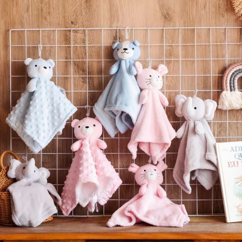 Naninha Com Porta Chupeta Para Bebê Soft Bolha Extra Macio Plush 28x28 cm 100% Algodão