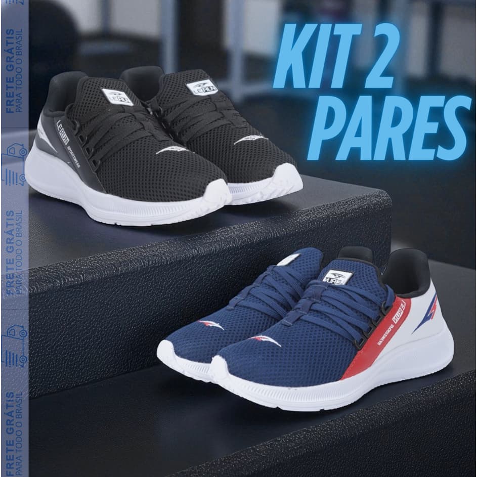 KIT 2 Pares Tênis Masculino Esportivo Leve Confortável Academia Para Caminhada e Treinos 38-43