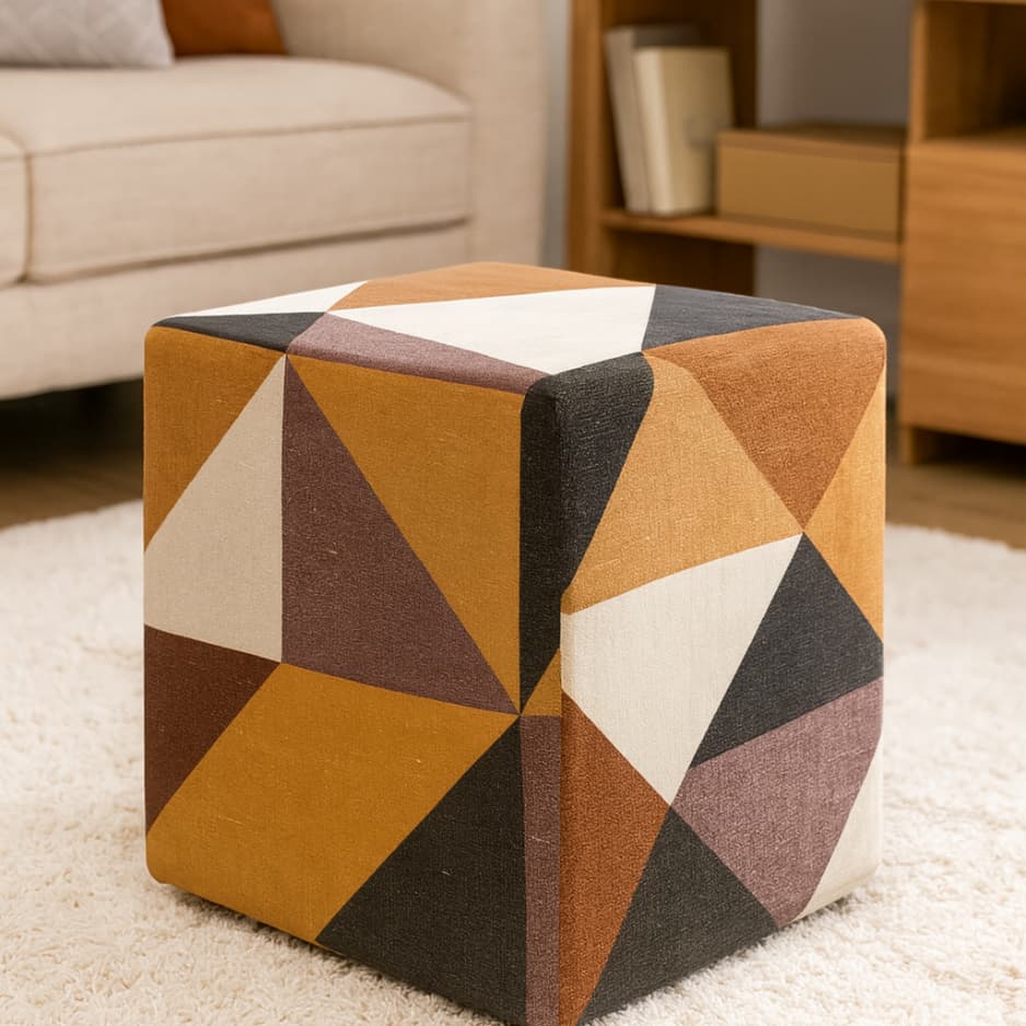 Capa Para Puff Quadrado Ajustável Em Malha Gel Com Elástico Estampado 40x40