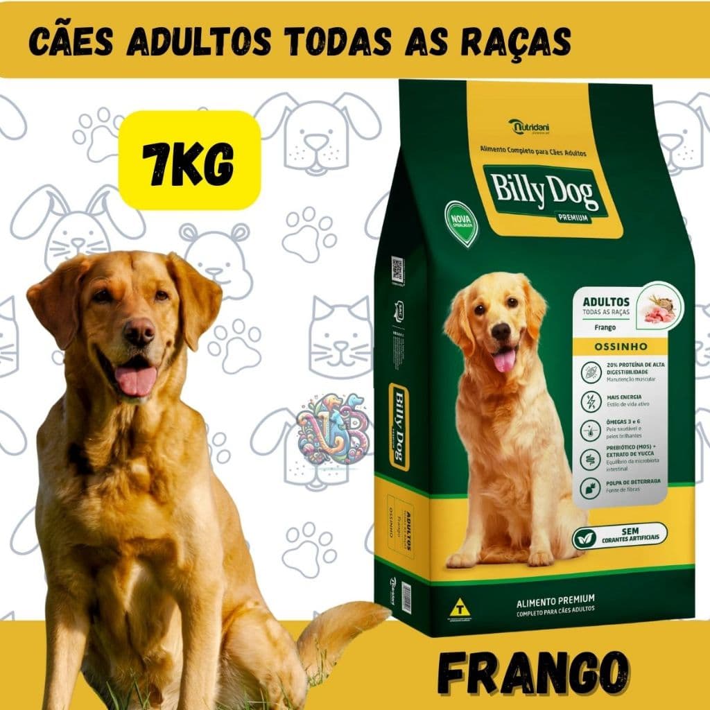 Billy Dog Ossinho Ração Premium Cães Adultos Frango 7kg