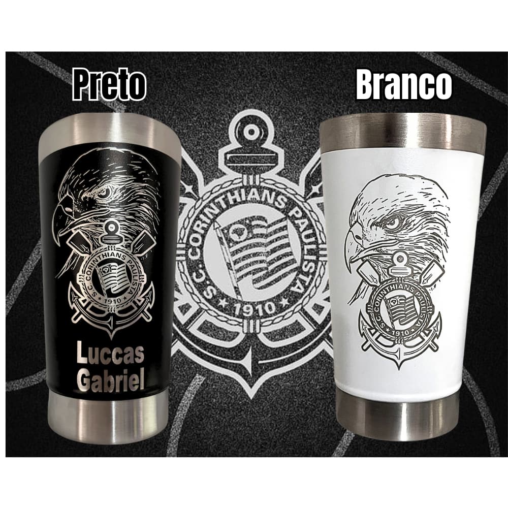 Copo Térmico Personalizado a laser com Gavião Corinthians e Nome 475ml