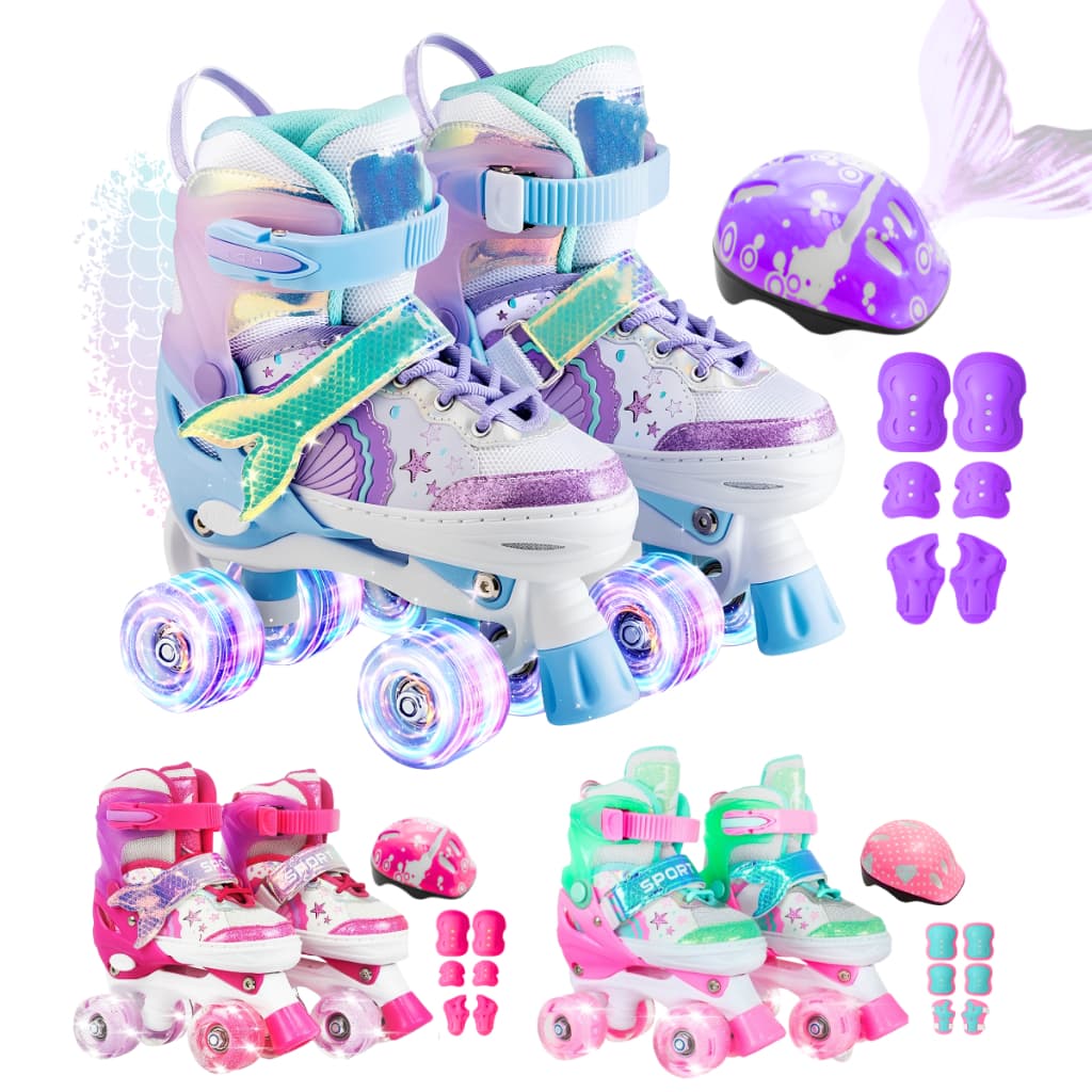 Patins Infantil Ajustável 4 Rodas Rodinha Led Kit Proteção