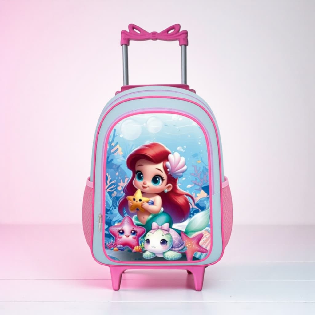 Mochila de Rodinhas Infantil Sereia Feminina Escolar 4 à 10 Anos |Envio Imediato