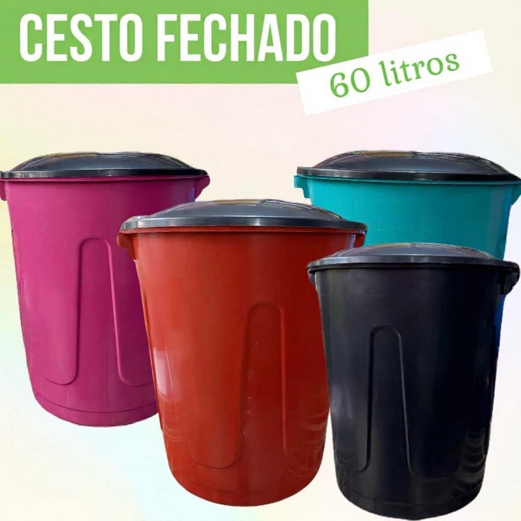 Cesto Organizador Lixeira Lixão Balde com Tampa 60 Litros/Cesto Fechado