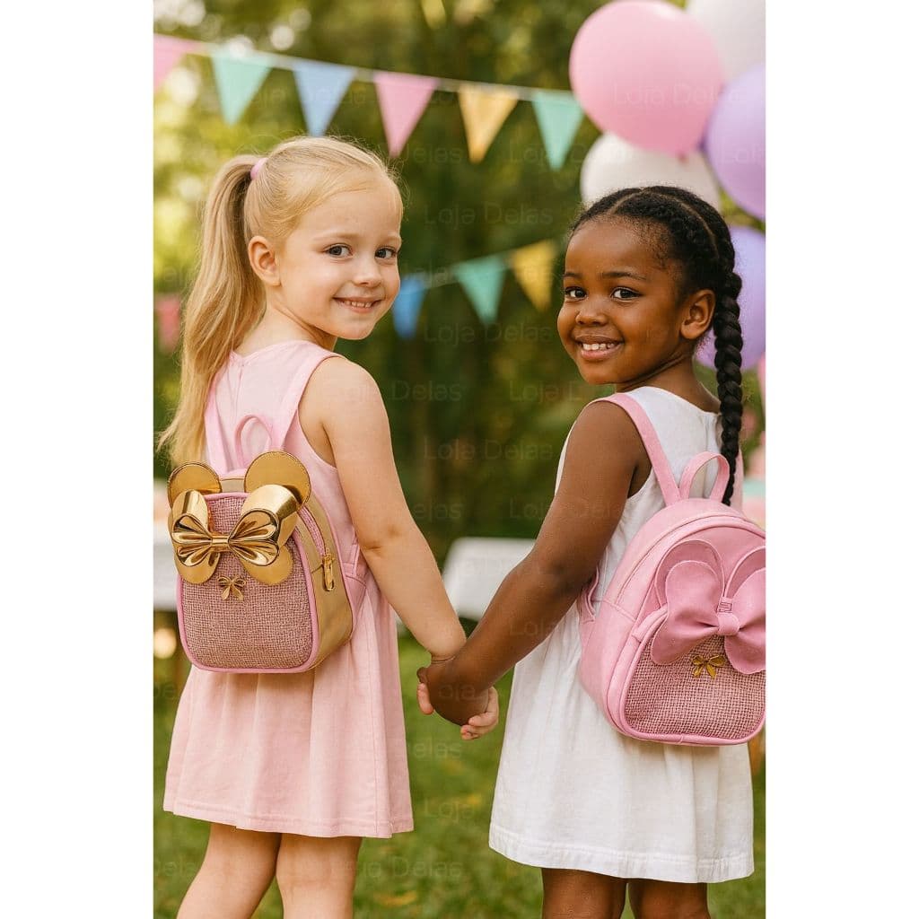 Mochila Infantil Menina 2 a 6 Anos Dourada Glitter Alça Rosa Passeio Bolsa Linda Creche Pré Escola!