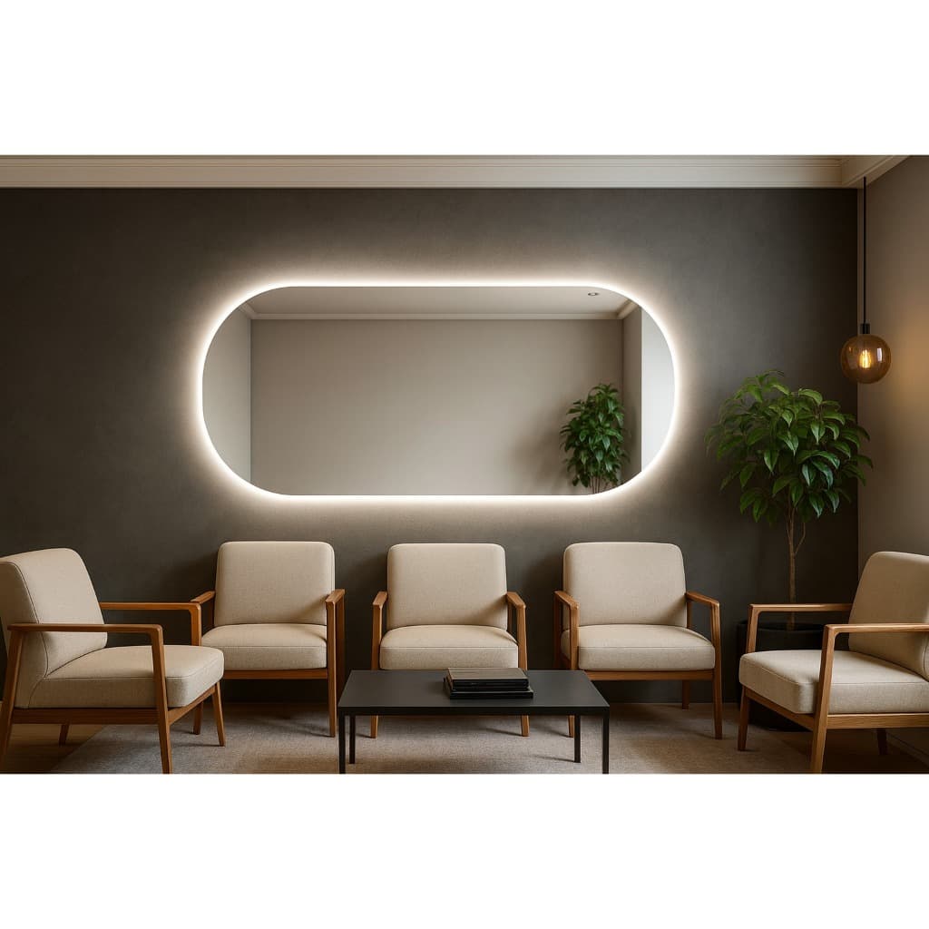 Espelho Oval Iluminado LED 80x50cm Lapidado Sem Borda Banheiro Decorativo