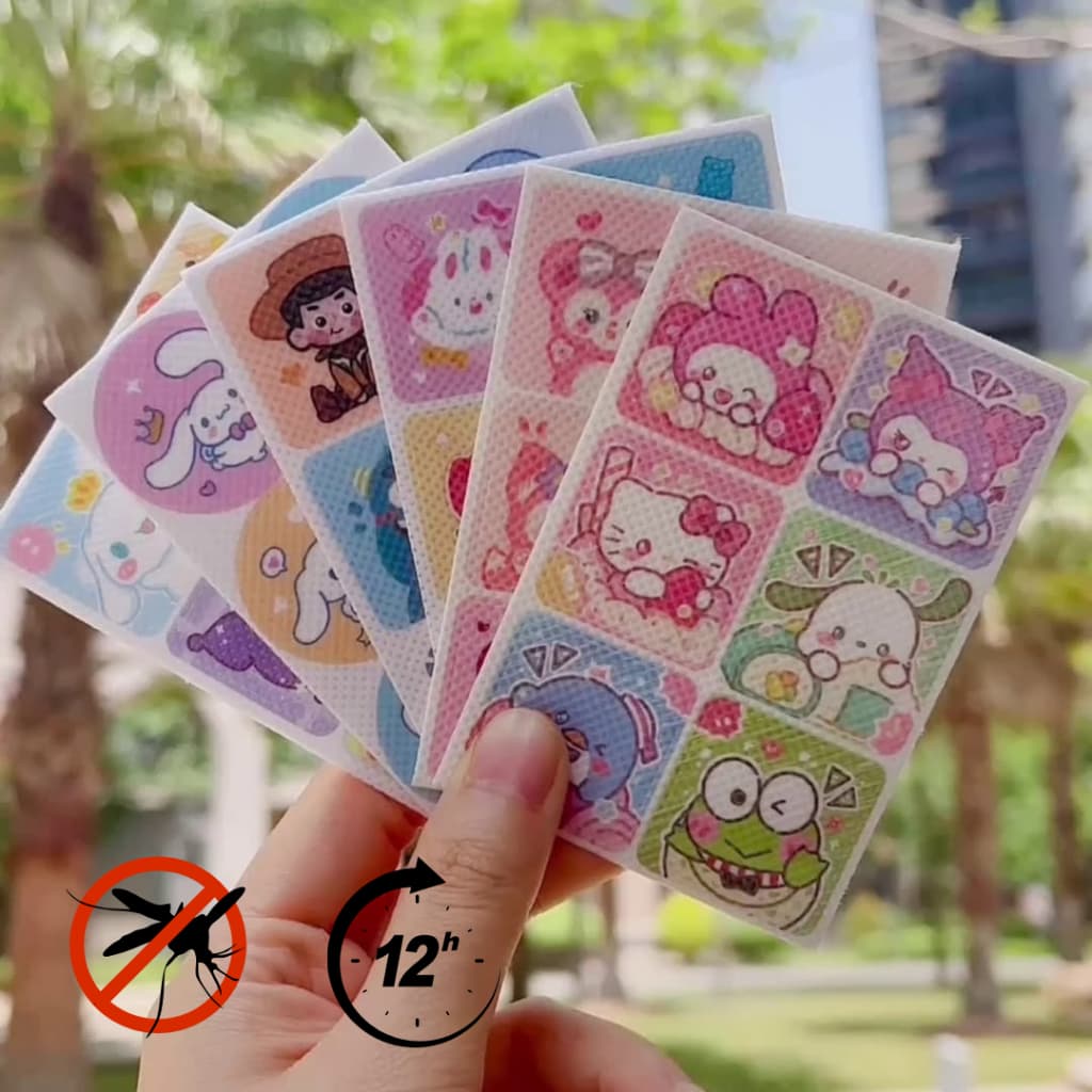 Kit 144 Adesivos Repelente de Insetos e Mosquitos Com Óleos Naturais Infantil e Adulto Citronela Desenhos