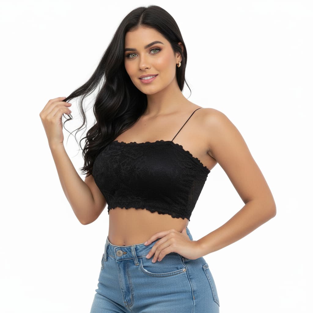 Top Faixa Cropped Feminino de Renda Com Bojo e Forro