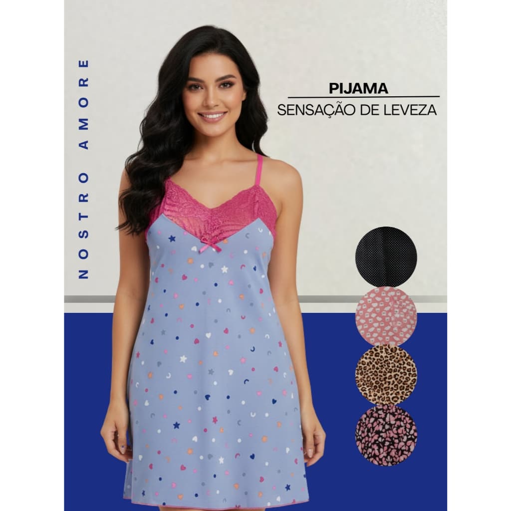 Camisola Feminina  Denise Detalhe Renda e Alças Ajustáveis