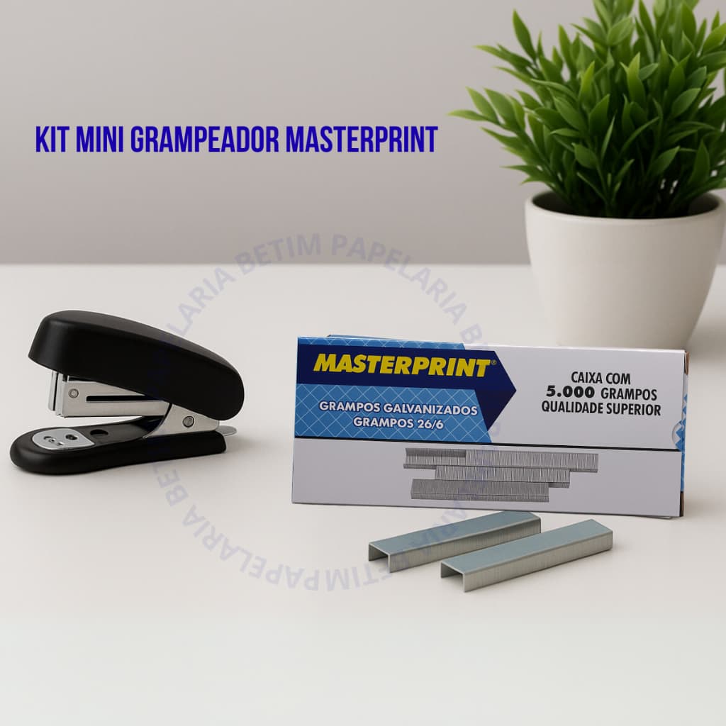 Kit Grampeador Mini MP 305 + 5.000 Grampos Galvanizados 26/6 Escritório Escolar MASTERPRINT