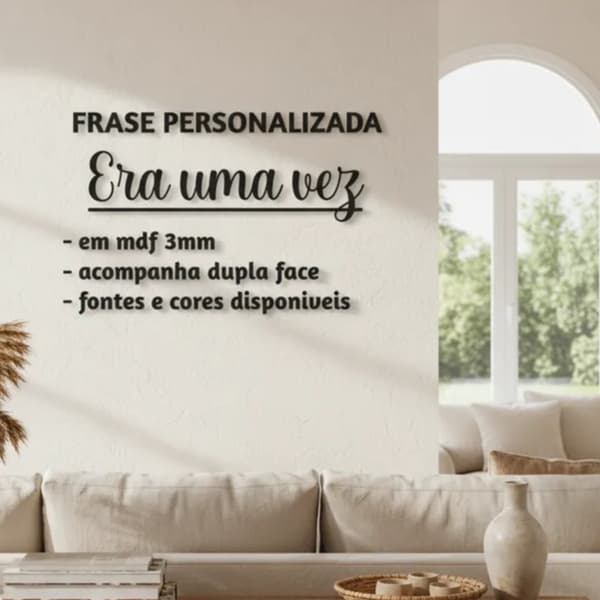 Frase Decorativa Personalizada ''ERA UMA VEZ'' em mdf 3mm - acompanha dupla face