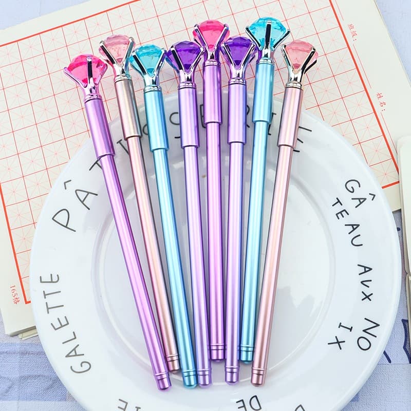 KIT 6/12 Canetas Diamante ou Flor Cristal Esferográfica Ponta Fina 0.5mm