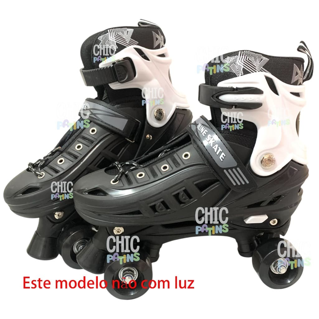 Patins Infantil De 4 Rodas Preto Sem Led Ajustavel Rosa Azul