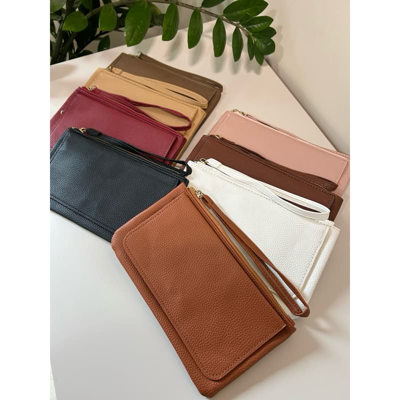 Bolsa feminina de mão slim, com porta cartão, moedas, documentos e celular