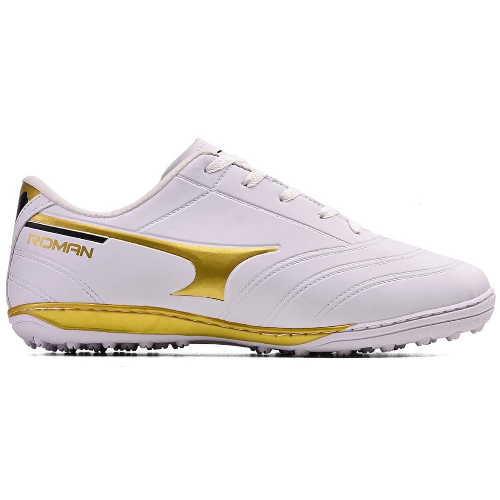 Chuteira Society Roman Pro Rog1 Braqueada Lançamento Branco+Ouro