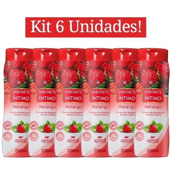 KIT 6 UNIDADES SABONETE ÍNTIMO MORANGO 200mL APINIL