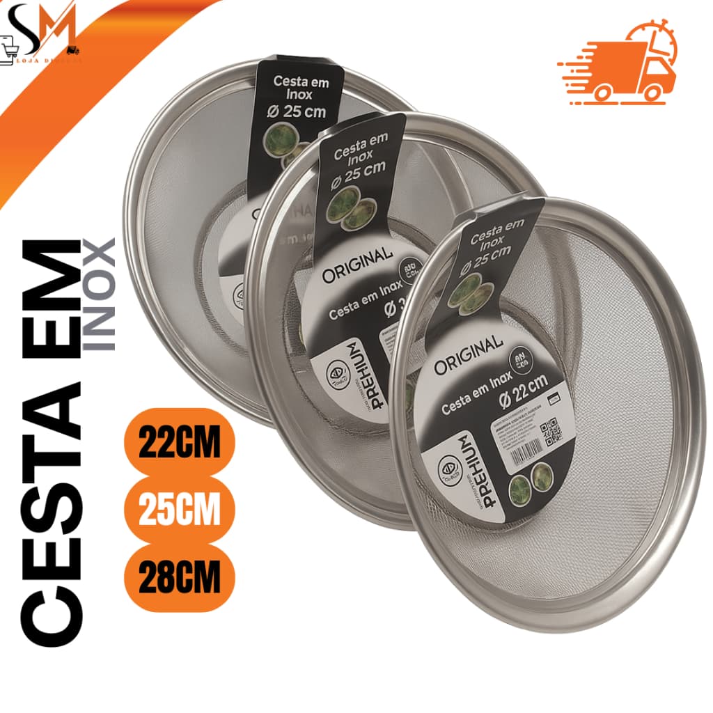 Escorredor Inox Cesta 22cm 25cm 28cm Multiuso Cozinha