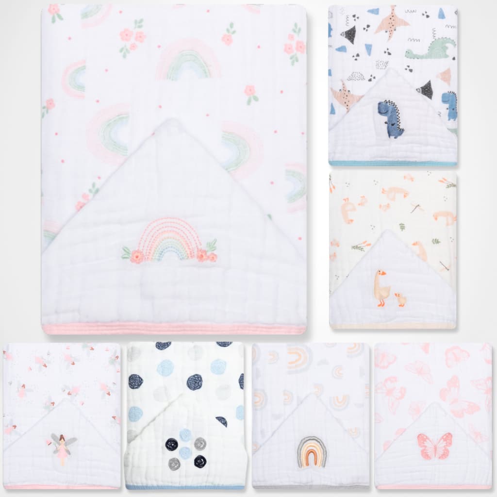 Toalha de Banho para Bebe com Capuz Bordado Tecido Fralda Soft 3 Camadas 90x75cm