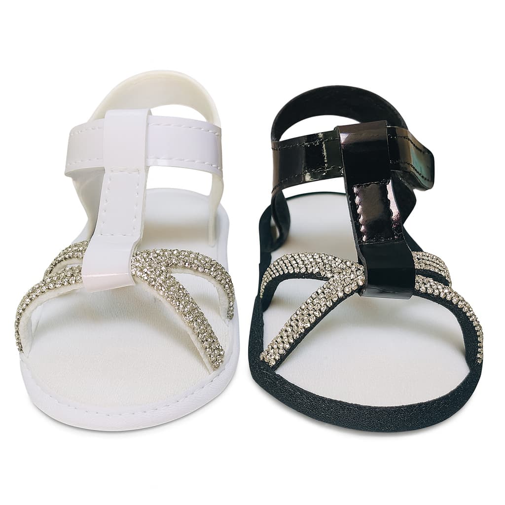 Kit 2 Pares Sandalias Femininas Tiras Em Strass Para Bebê Menina e Reborn