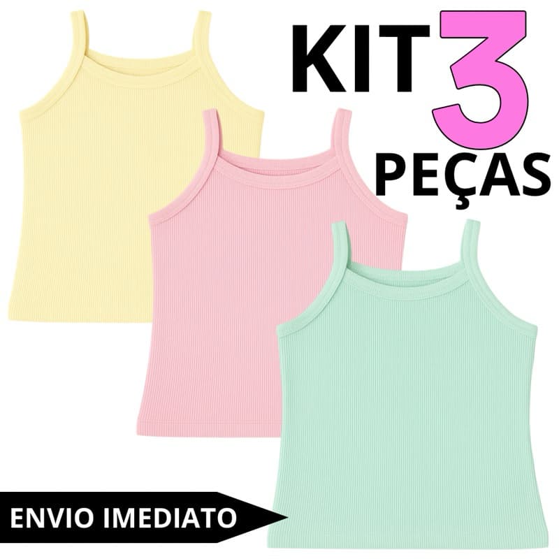 Kit 3 Blusa Regata de Alcinha Ribana Cores Sortidas Infantil Menina (0036)