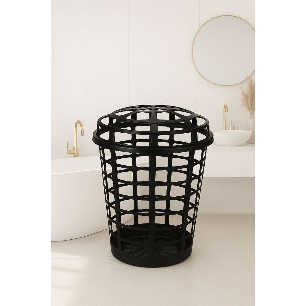 Cesto Organizador Telado 60L com Tampa – Espaçoso e Moderno Ideal Para Lavanderia e Banheiro