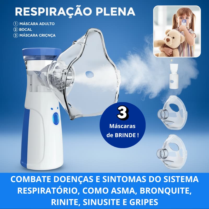 Inalador Nebulizador Portátil Ultrassônico Atomizador Infantil e Adulto Baixo Nível de Ruído
