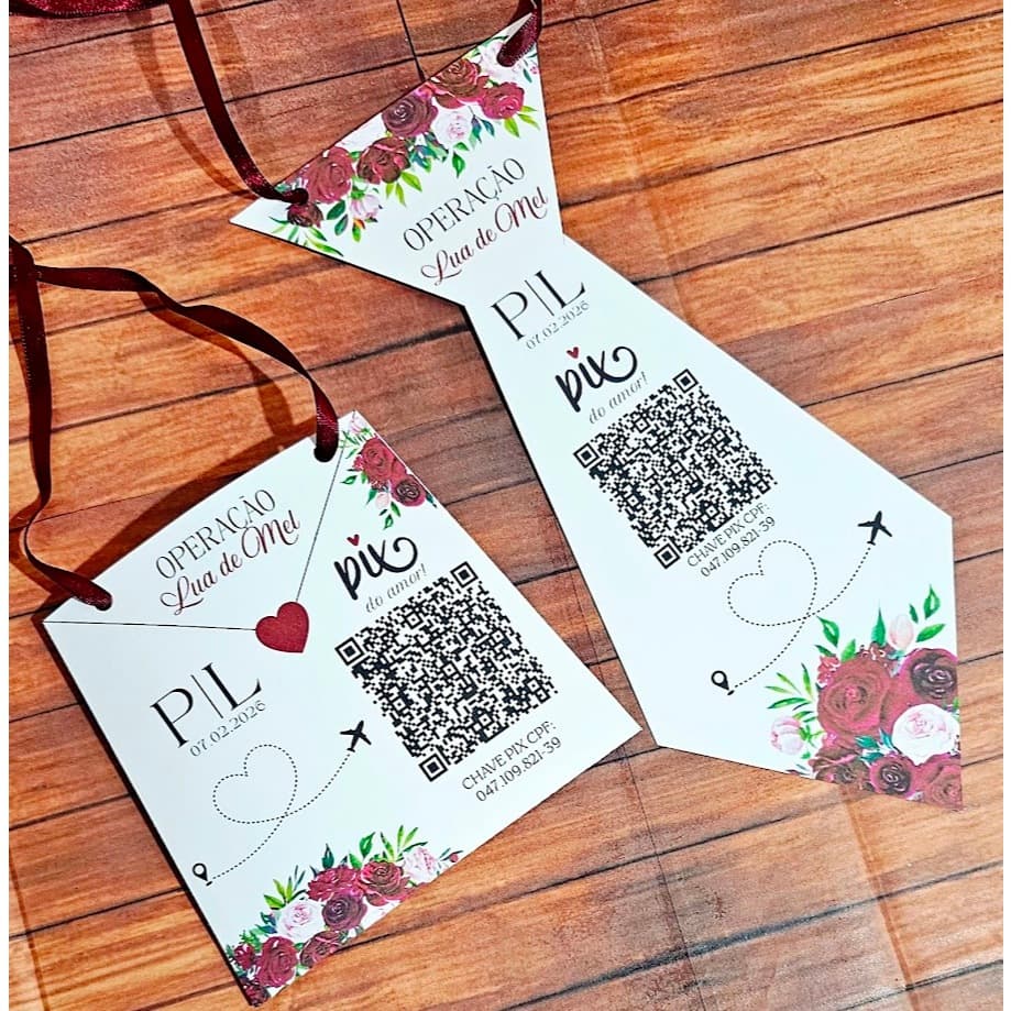Kit Operação Lua de Mel Gravata pix + Bolsinha da Noiva - Placa pix lua de mel - Noivos - Gravata do noivo