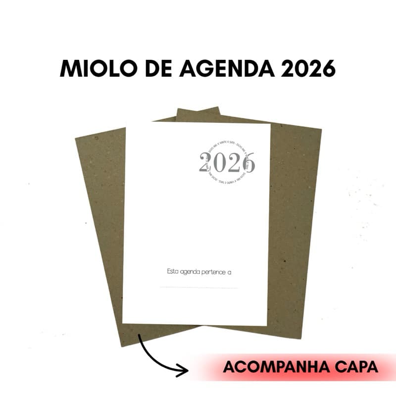 Miolo de Agenda 2026 + Capa Dura | 1 Dia por Página