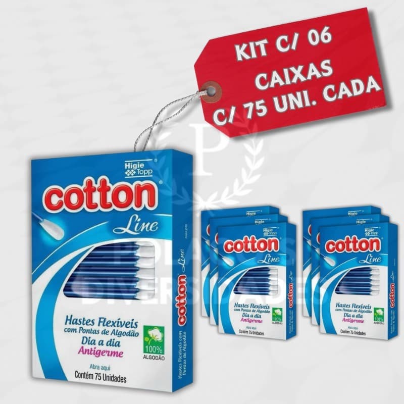 Kits 1/2/6 Hastes Flexíveis Com 75 Unidades Cotonetes cada - Cotton Line