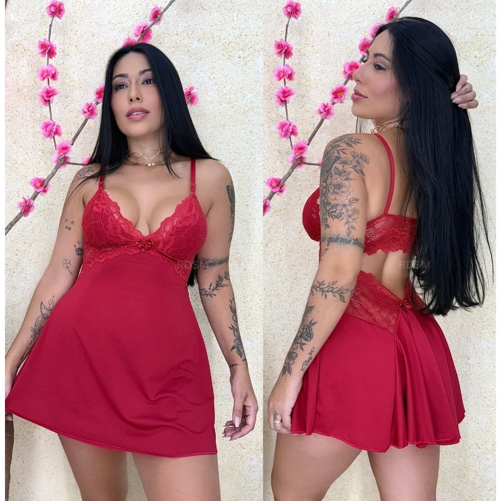 Camisola Sexy Sensual com Renda Decote Costas sem bojo costa nua  pijama Roupa de Dormir