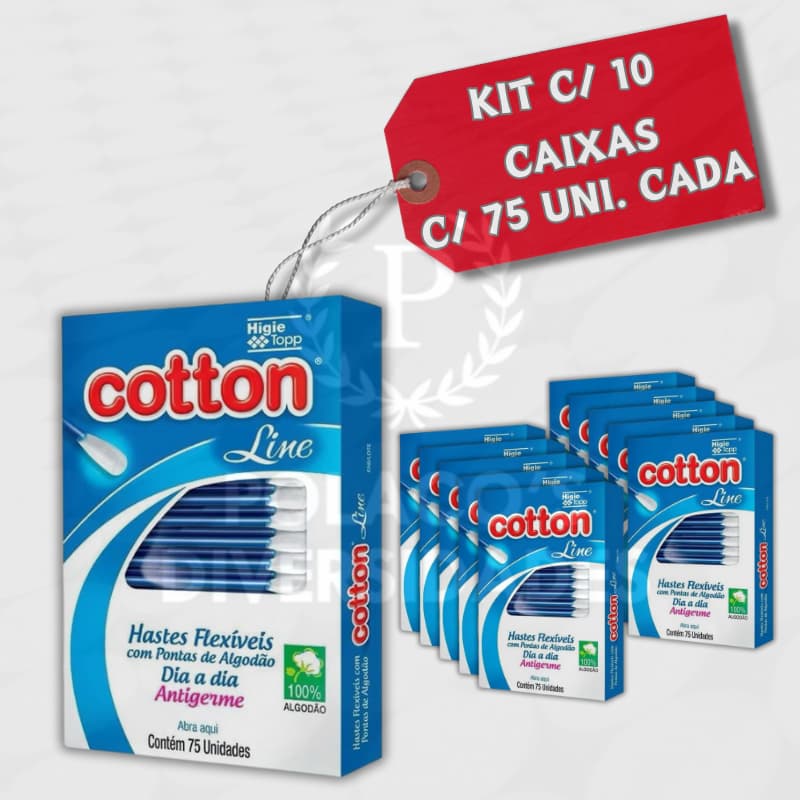 Kit 10 Caixas Hastes Flexíveis Com 75 Unidades Cotonetes cada - Cotton Line