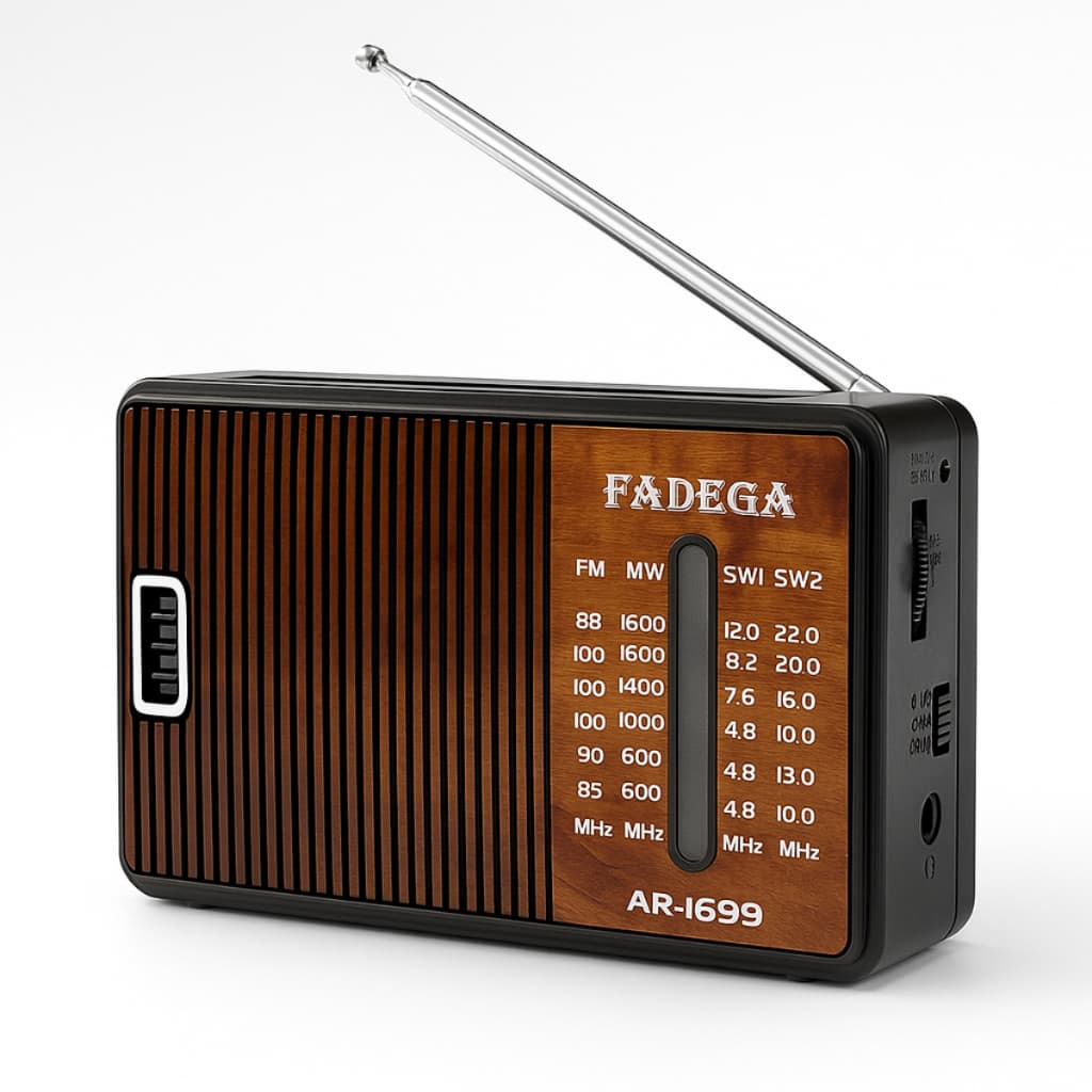 Rádio Retrô 4 Band Fm Am Sw1 Sw2 3VDC Caixa de Som AR-1699 Portátil a Pilha