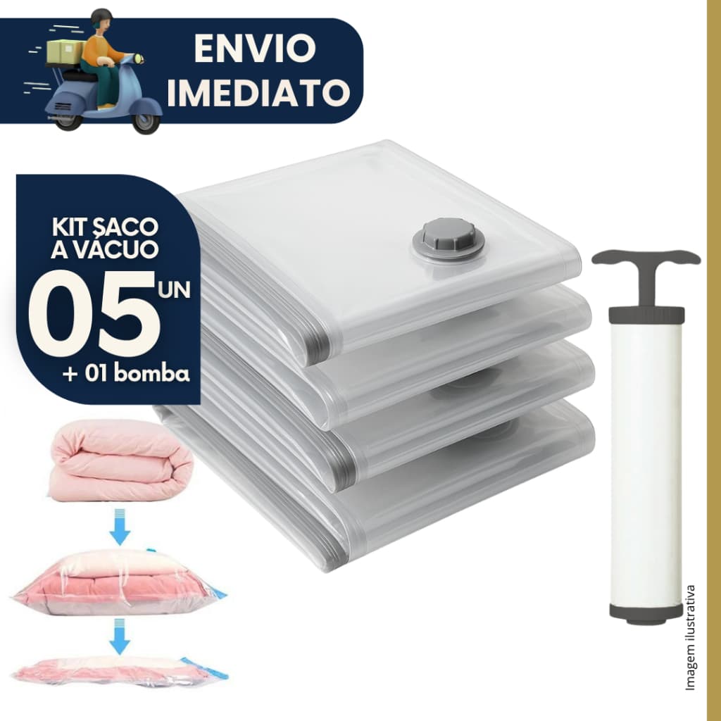 Kit 5  unidades Saco a Vacuo Organização de Roupas Mala Viagem Guarda Roupa