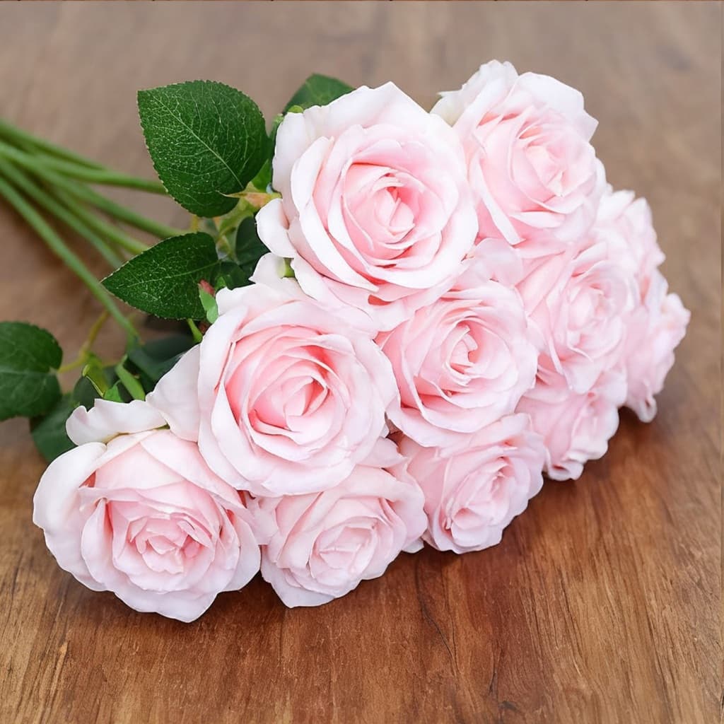 10 Rosas Artificial Cor De Rosa Aveludada Individual Dia Das Mães Decoração Arranjo Flor