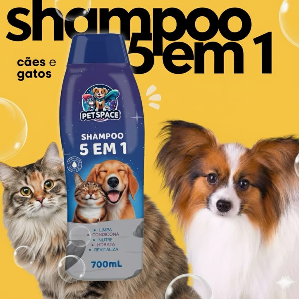 SHAMPOO PARA CAES E GATOS 700mL - PET SPACE - 5 EM 1